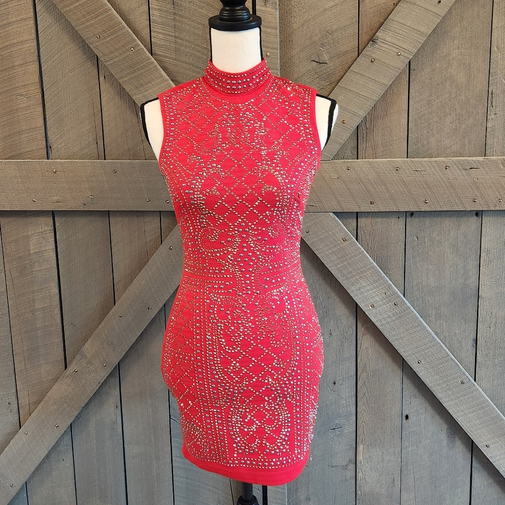 Ladies Red Studded Dress